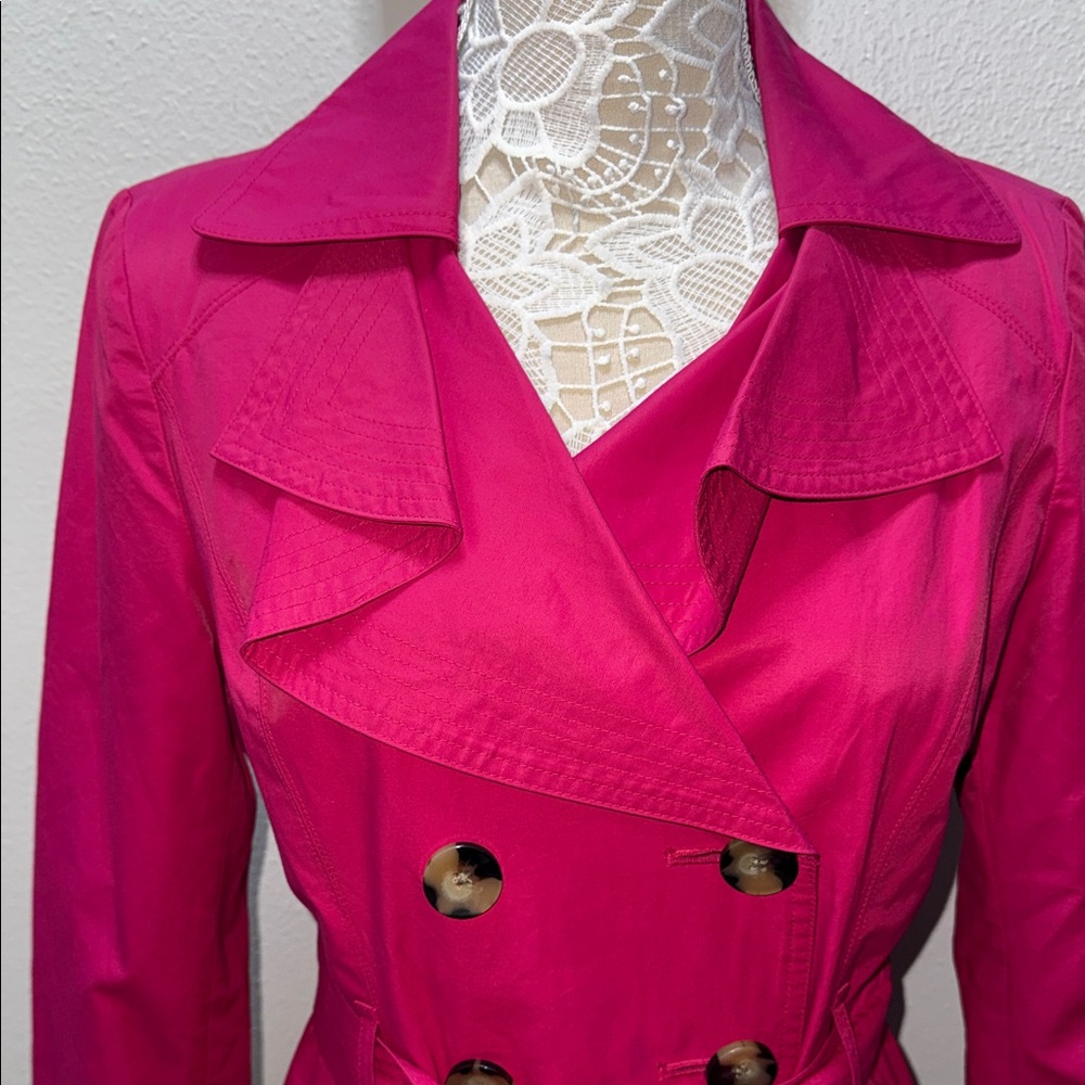 London Fog Fuchsia Double-Breasted Trench Coat - Picture 2 of 7